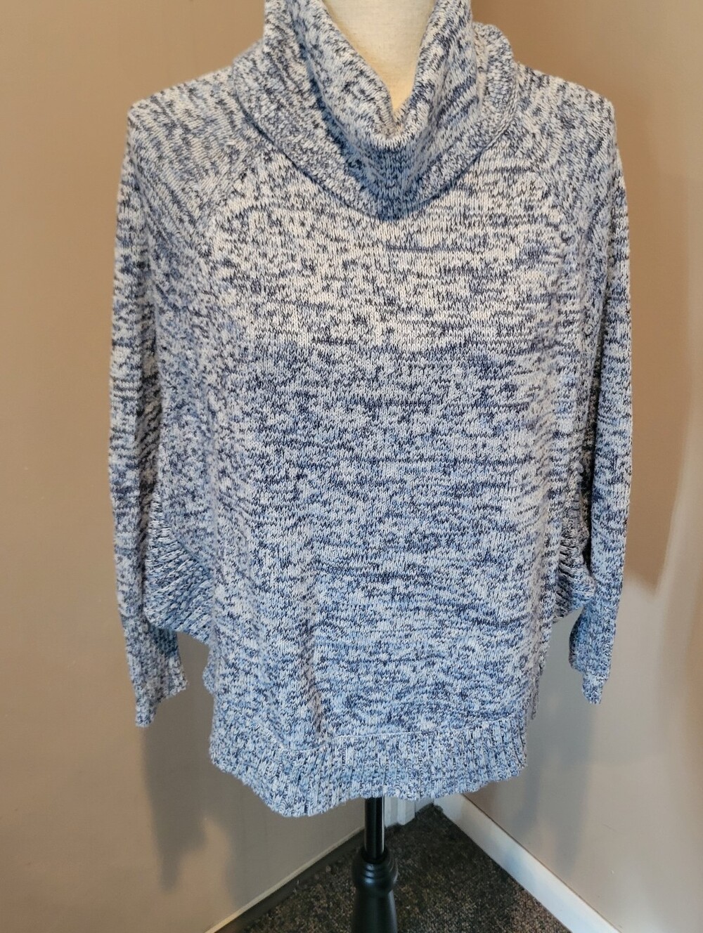 Leo & Nicole Blue and White Marled Cowl Neck Sweater